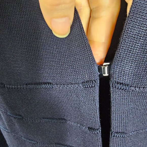 Ming Wang Navy Open-Front Cardigan 1X Aqua Accents Hook Closure Office Mature - Picture 3 of 12